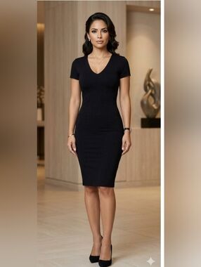 Formulary Black V-Neck Short Sleeve Midi Dress Popular21 SizeM